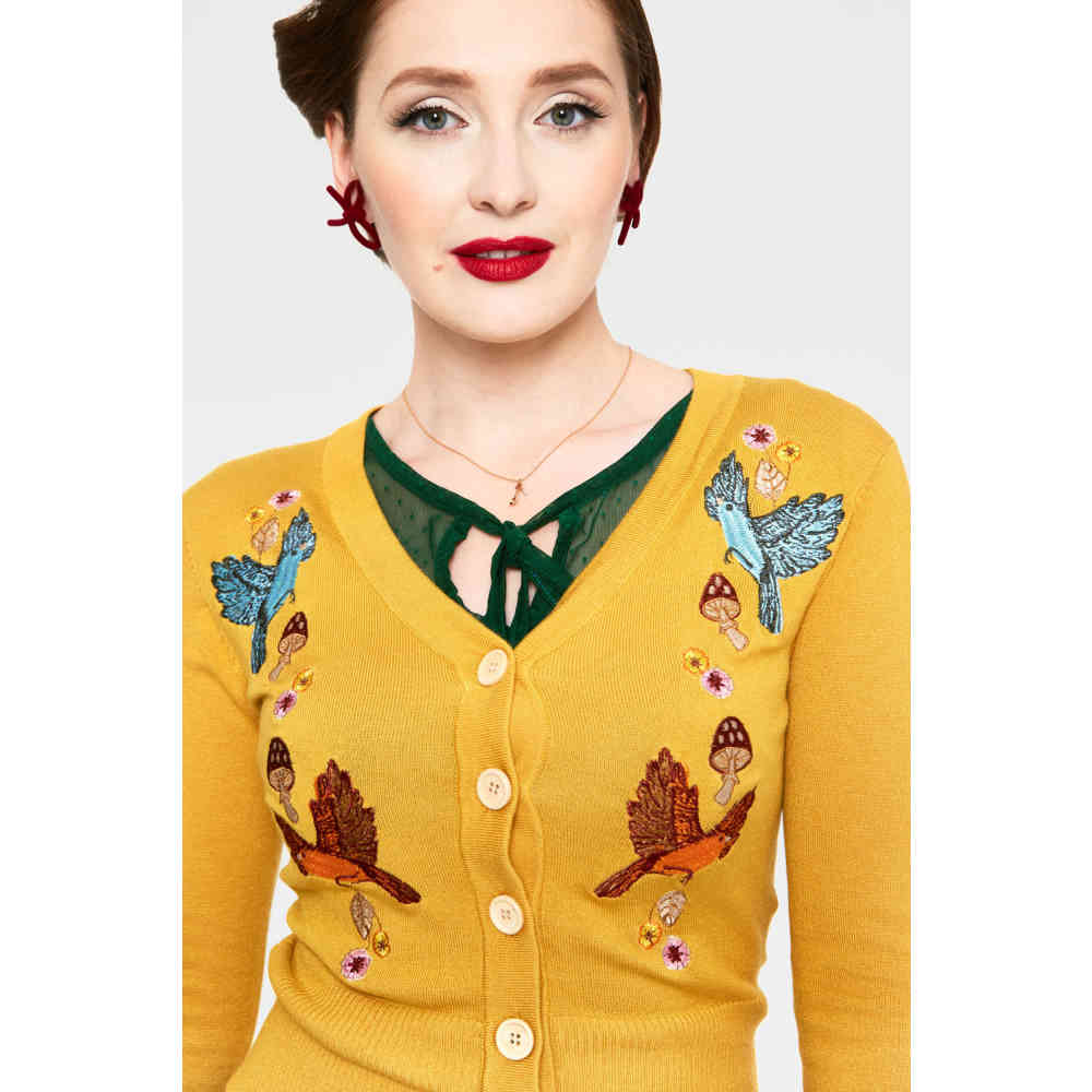 Voodoo Vixen - Ginny Mustard Woodland Cardigan - Geel